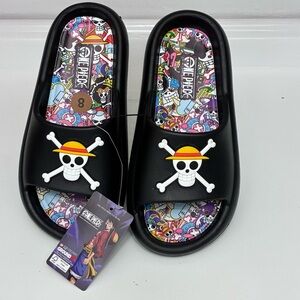 One Piece Anime Black Slide Sandals Skull ☠️, Men’s Sz 8- NWT